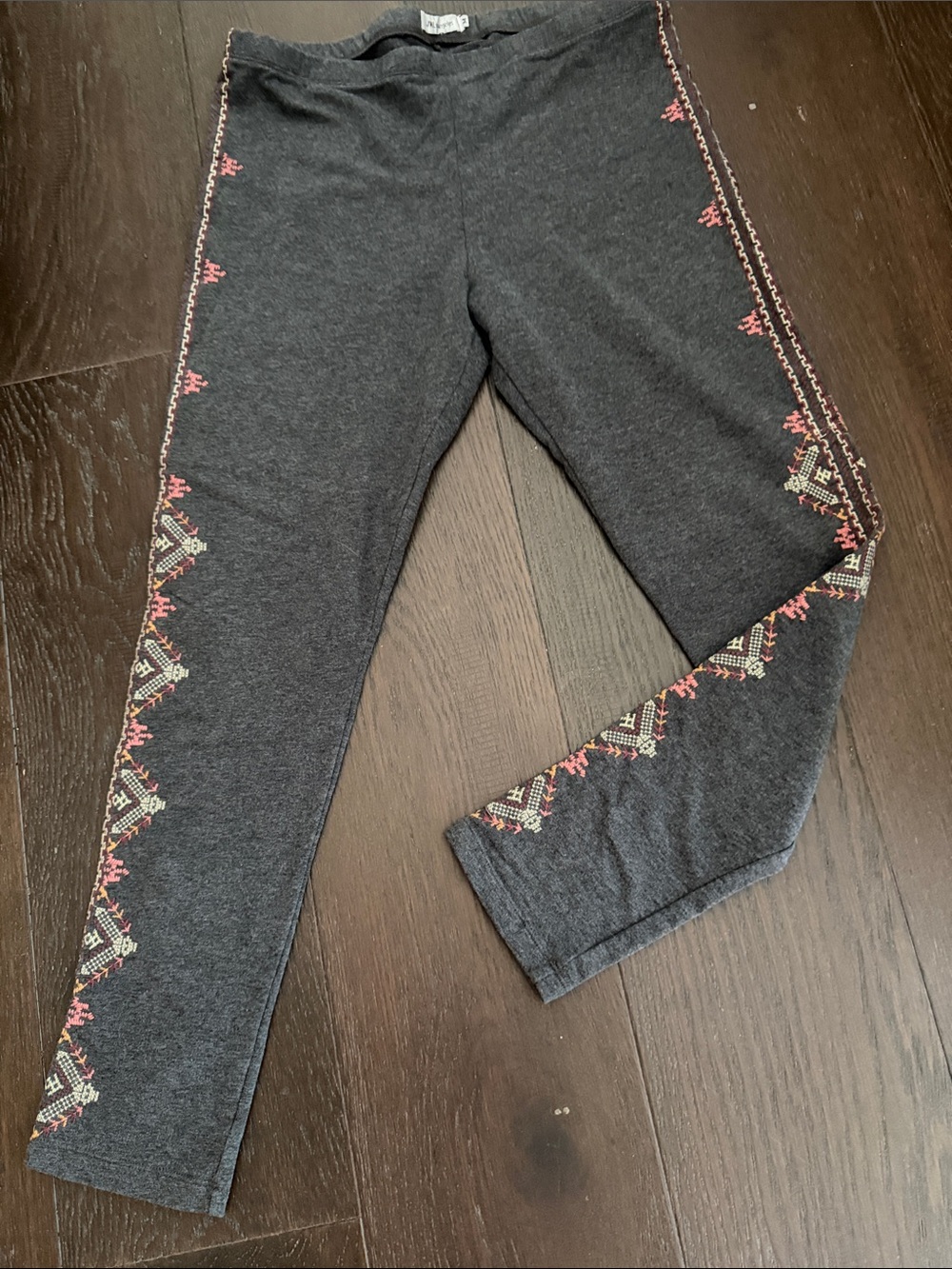 Johnny Was Charcoal Leggings with Pink & Cream Embroidered Side Trim